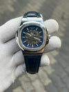 Patek Phillipe Skeleton Leather Belt Blue Silver