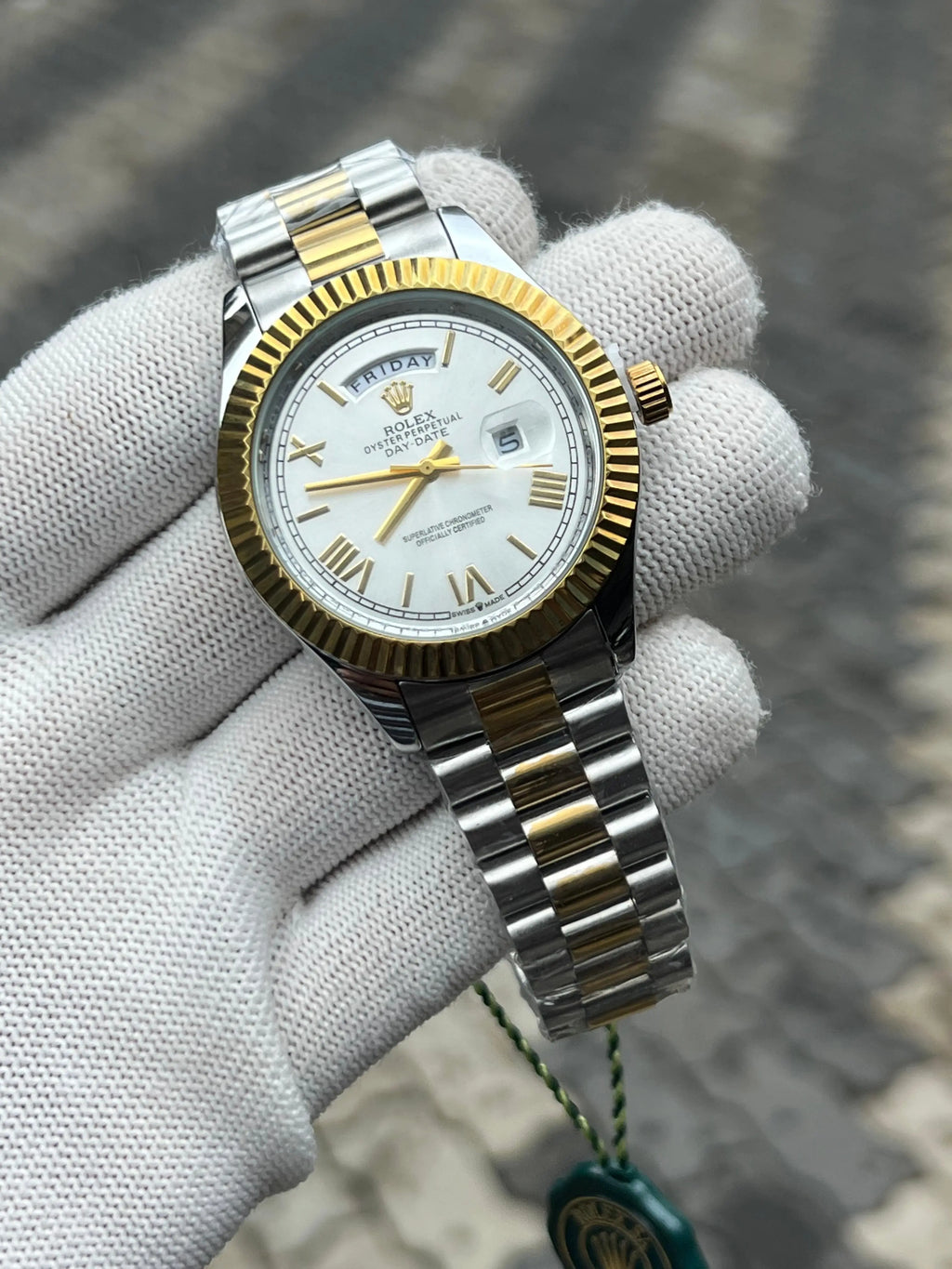 Rolex Day Date Two Tone White Roman 