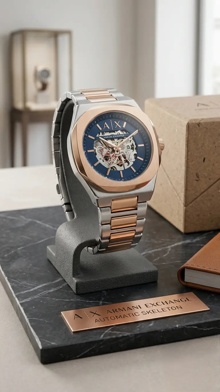 Arman i Exchange Skeleton Square Open Machine Rose Two Tone Blue Dial 