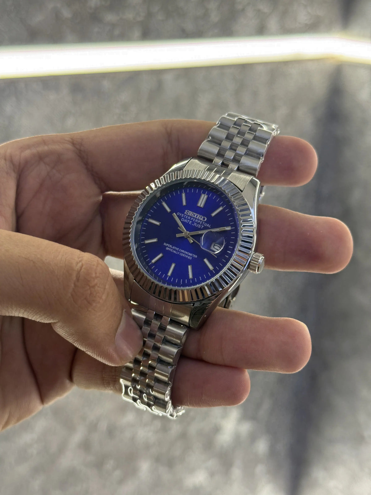 Seiko mod date just Blue