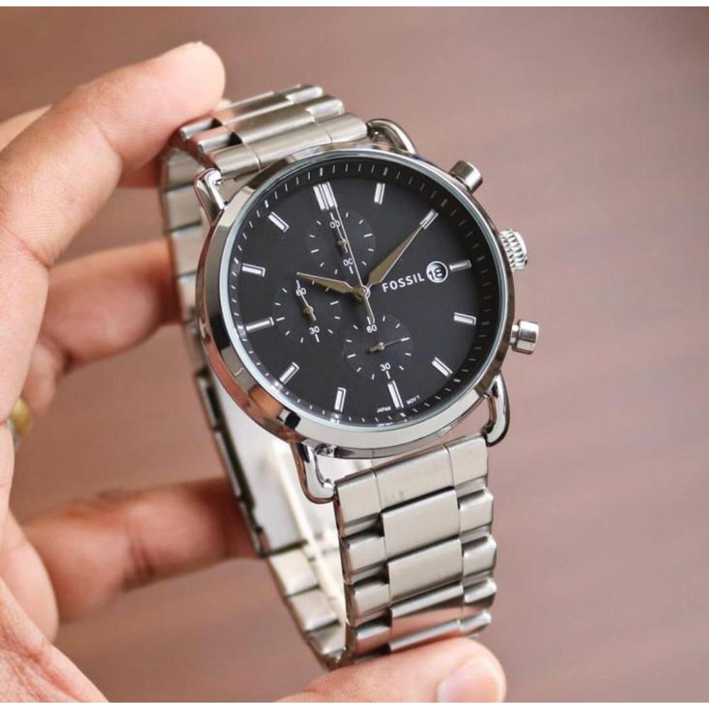 Fosil commuter Good Quality Silver Black