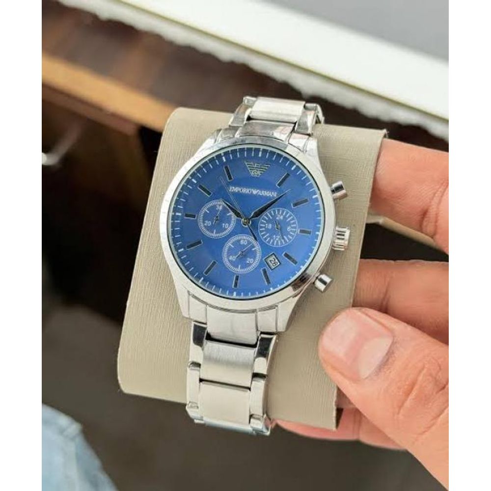 EMPORI O ARRWA%! SILVER BLUE CLASSIC CHRONOGRAPH 304