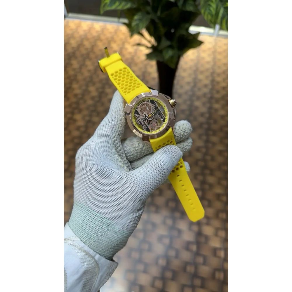 Jacob Co CR7 Limited Edition timepiece featuring skeletonized dial with a yellow rubber