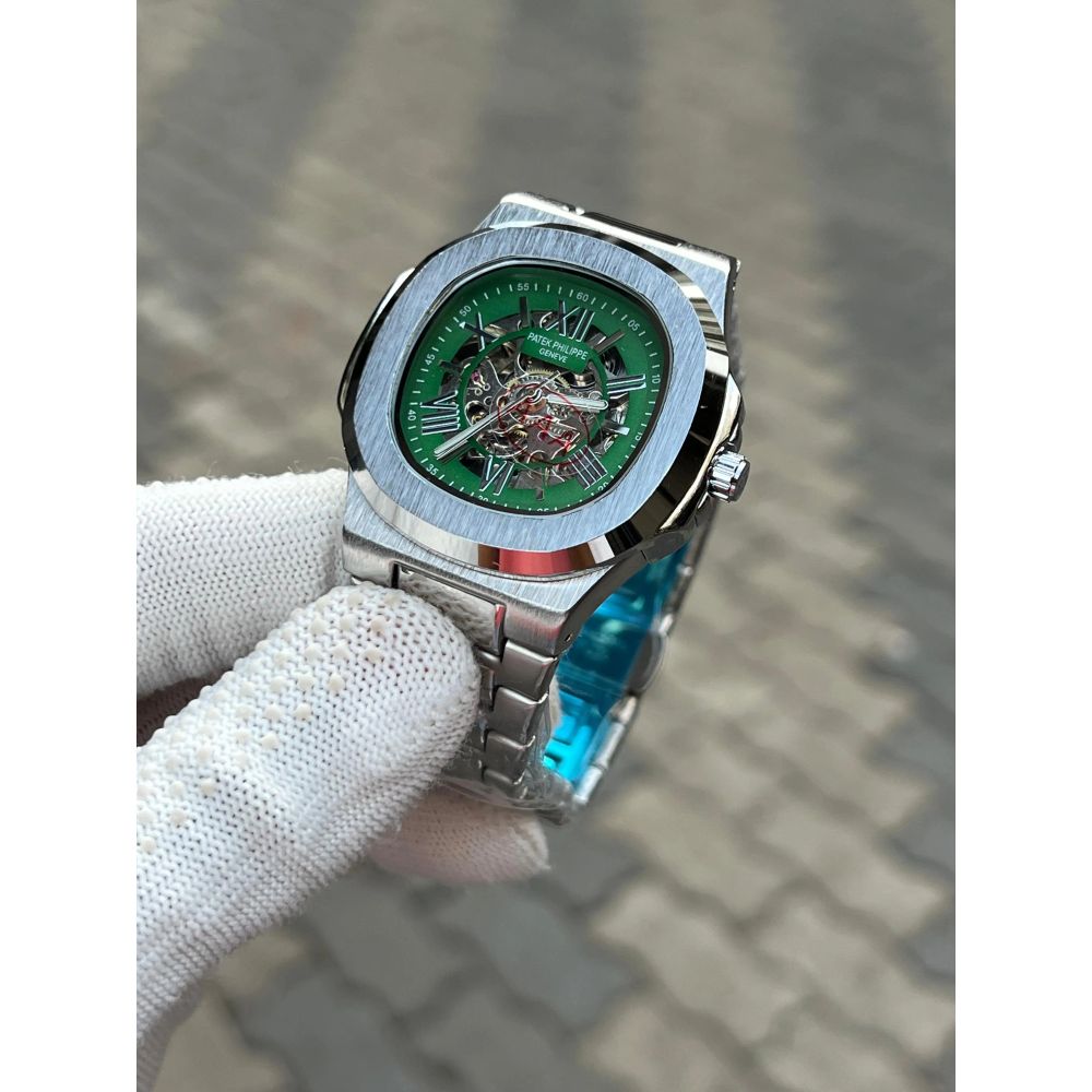 Patek Phillipe Skeleton Roman Silver Green