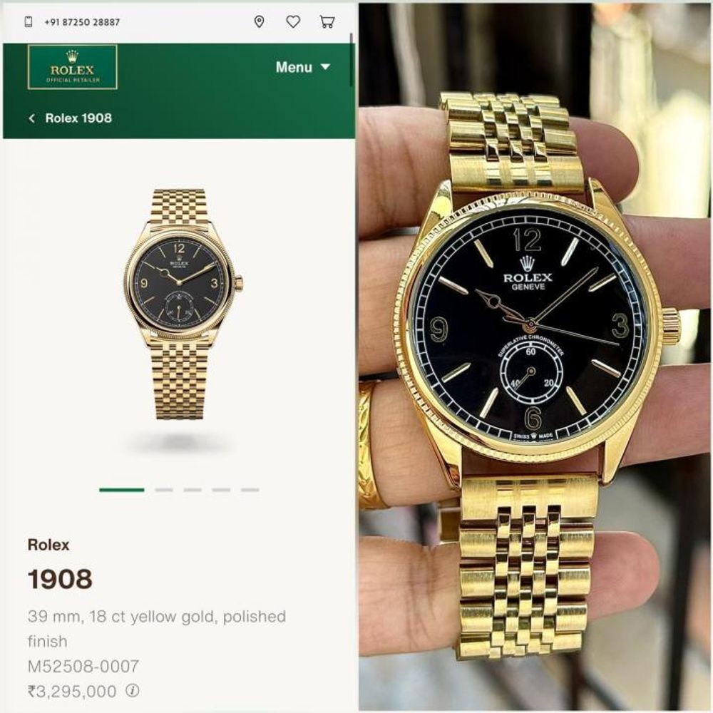 Rollex Perpetual 1908 Yellow Gold Case Black Dial