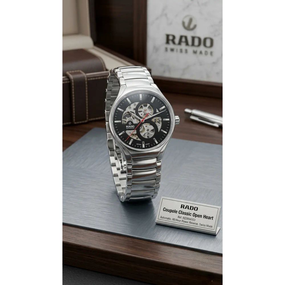 Rad o True Round Open Heart Automatic Silver Black