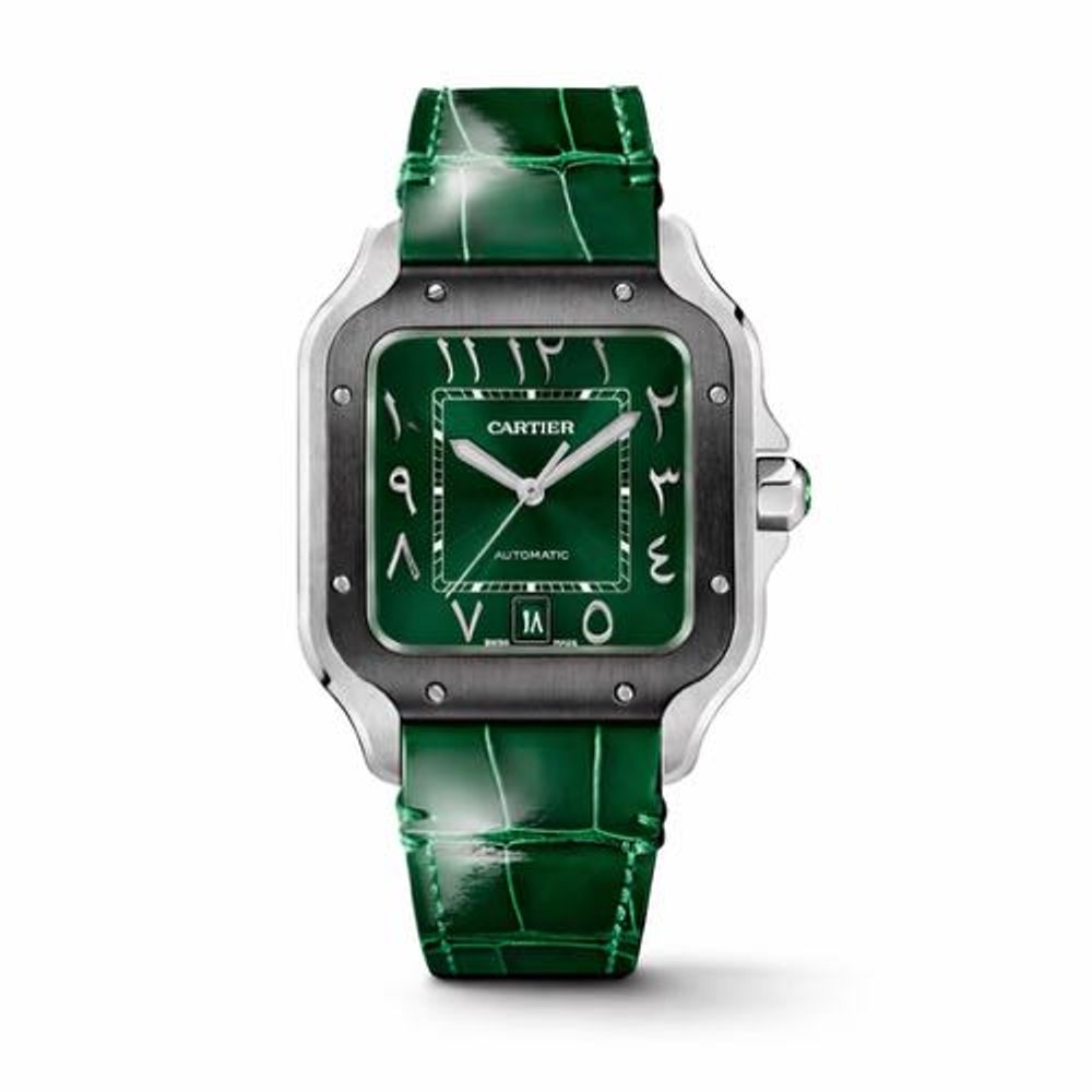 Santos De Cartiar Arabic Dial Leather Strap