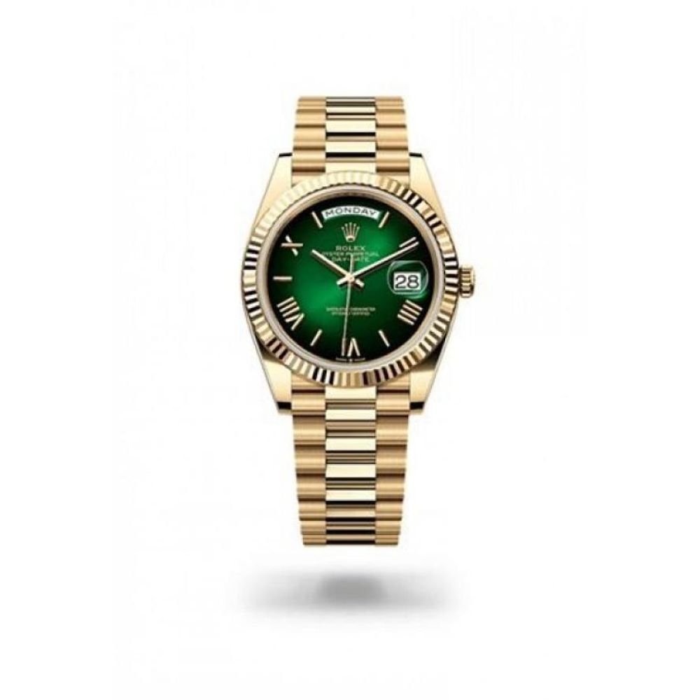 ROLLEX OYSTER PERPETUAL DAY DATE ZR GOLD GREEN SHADED  DIAL HVY 45