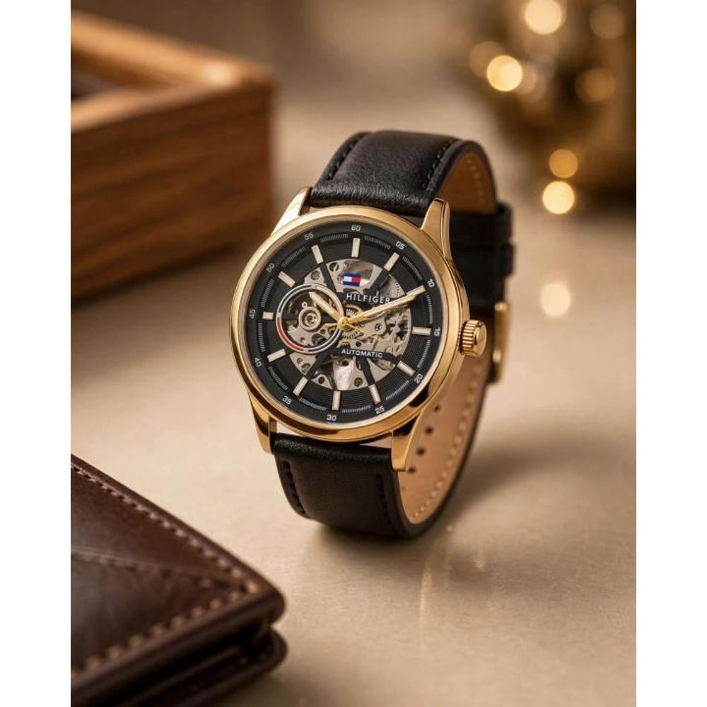 Tommmy Hilfige_r Automatic Leather Black-Gold-Black