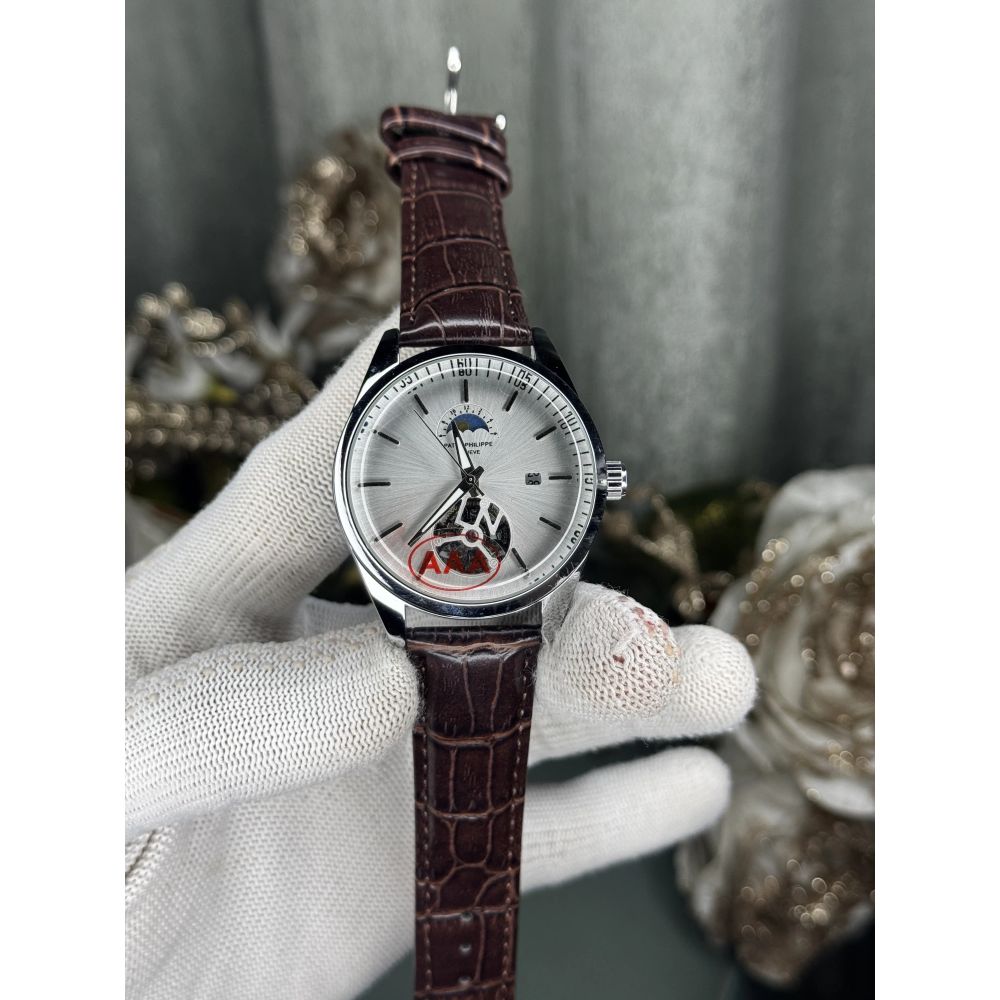 Patek Philipp e Brown White Leather Strap Premium Watch