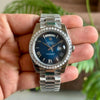 Rollex Day Date Silver Ombre Blue Dial Diamond Bezel