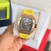 Richard Mille RM11 03 Automatic Skeleton Dial Yellow Silicone Strap