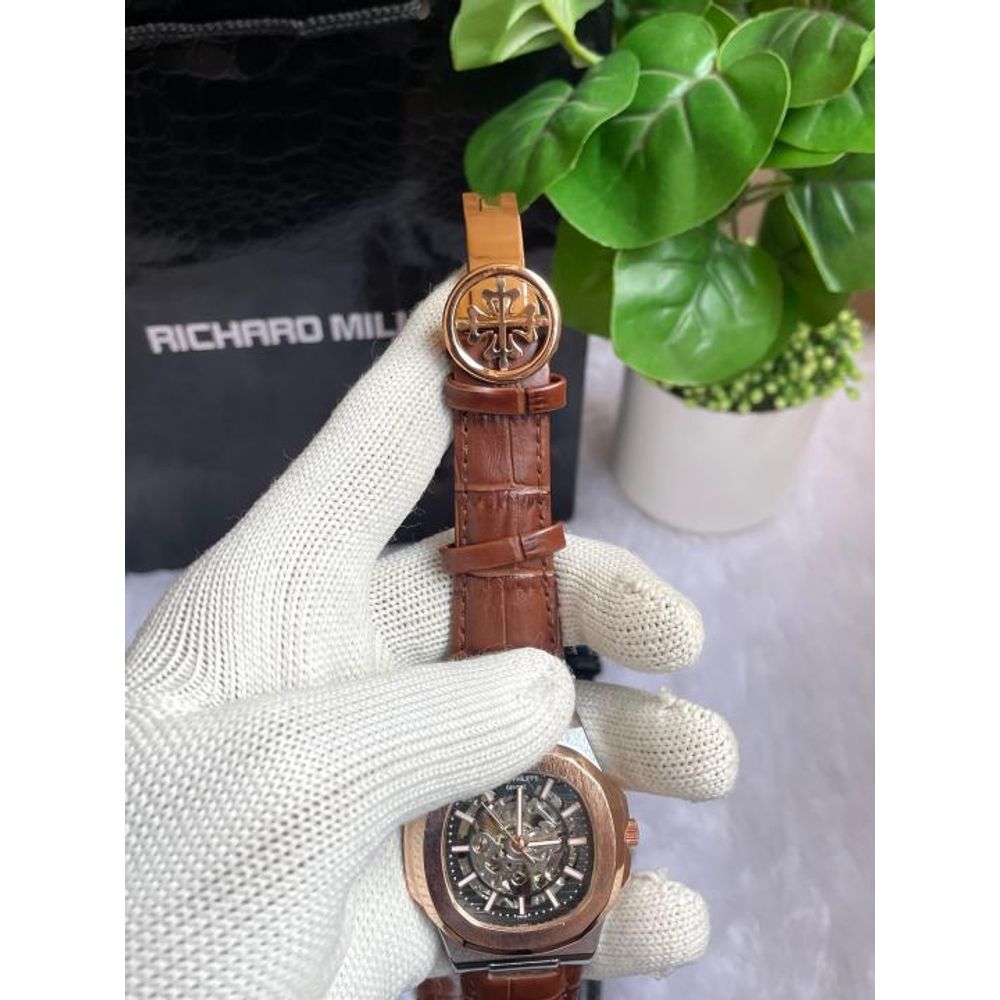 PATEK PHILLIPPE AUTOMATIC LEATHER BELT BROWN TWO TONE AT288