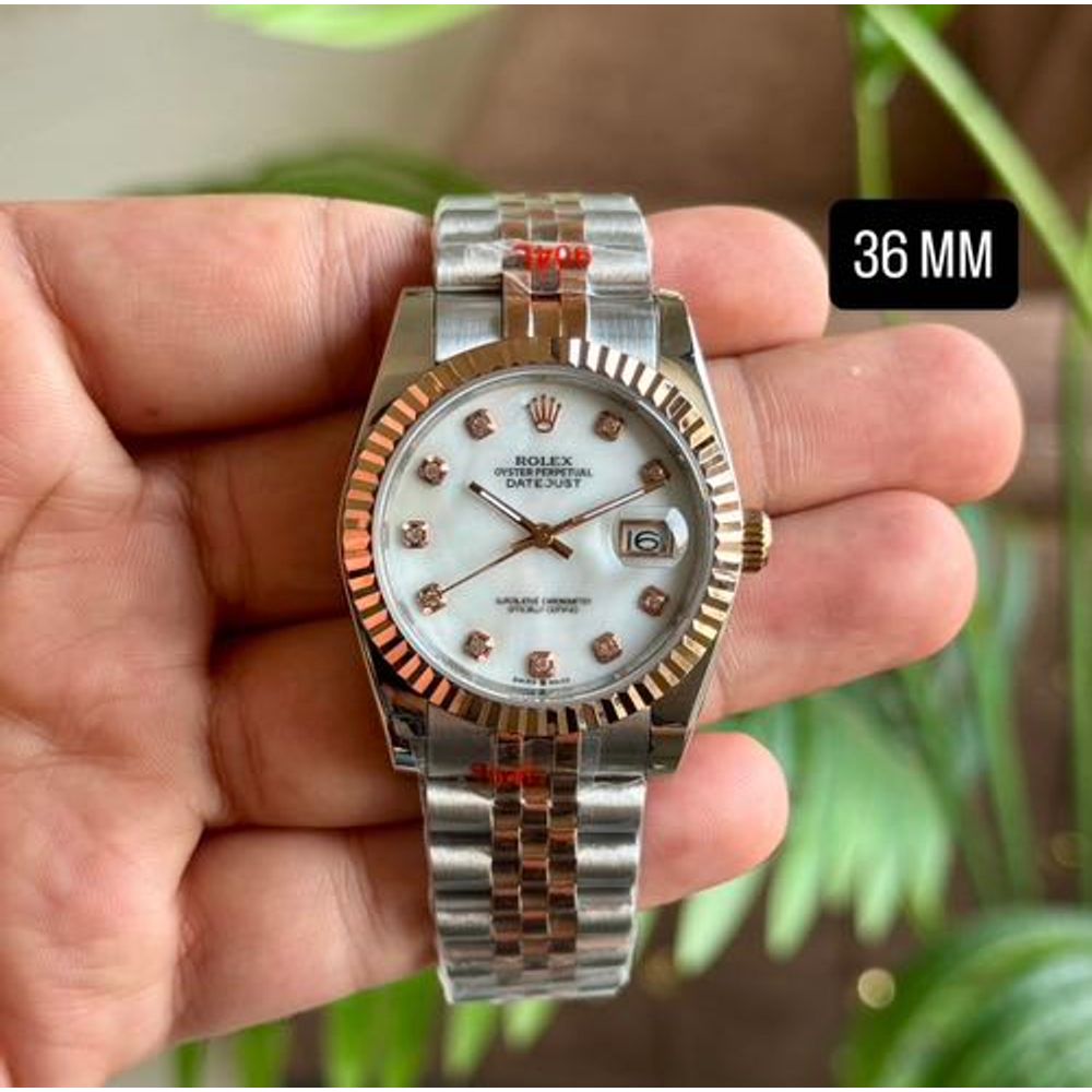 Rollex Date Just 36mm Silver Rose Gold MOP
