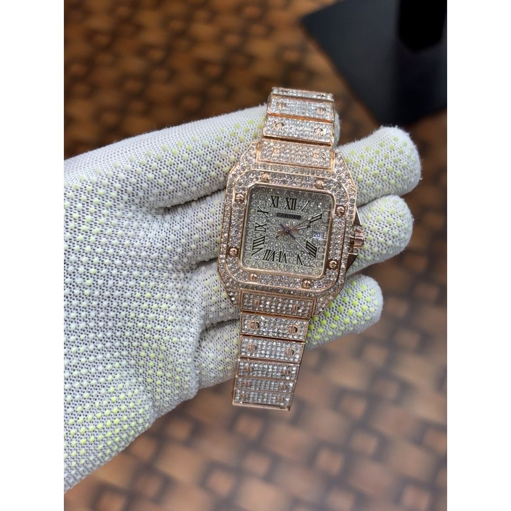 Cartier Santos luxury diamond stainless Steel Rose gold plated watch