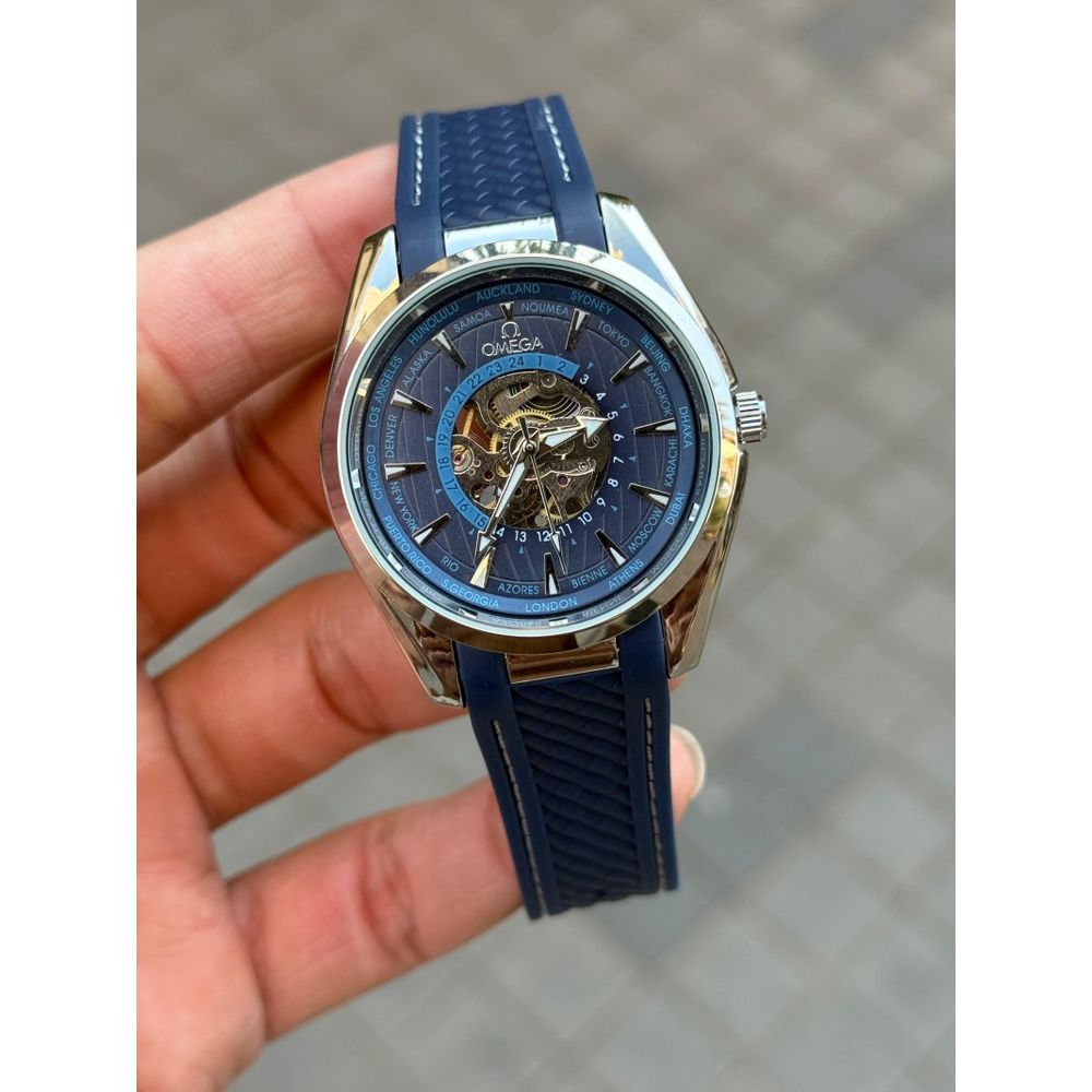 Omeg a Sea Master Aqua Terra World Timer Automatic Blue Silicone
