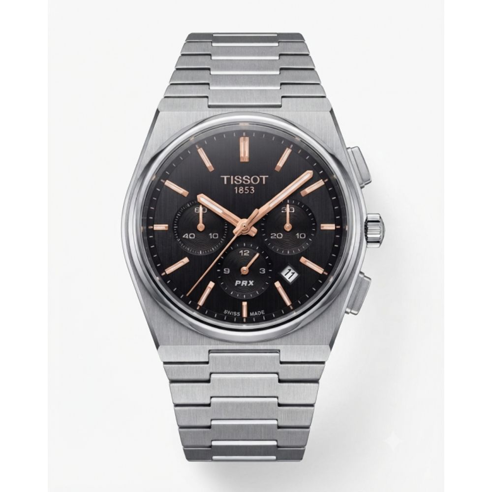 Tisot PRX Quartz Chronograph Silver Black Dial