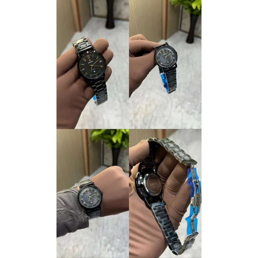 Rado,centrix style black dial roman index quartz watch