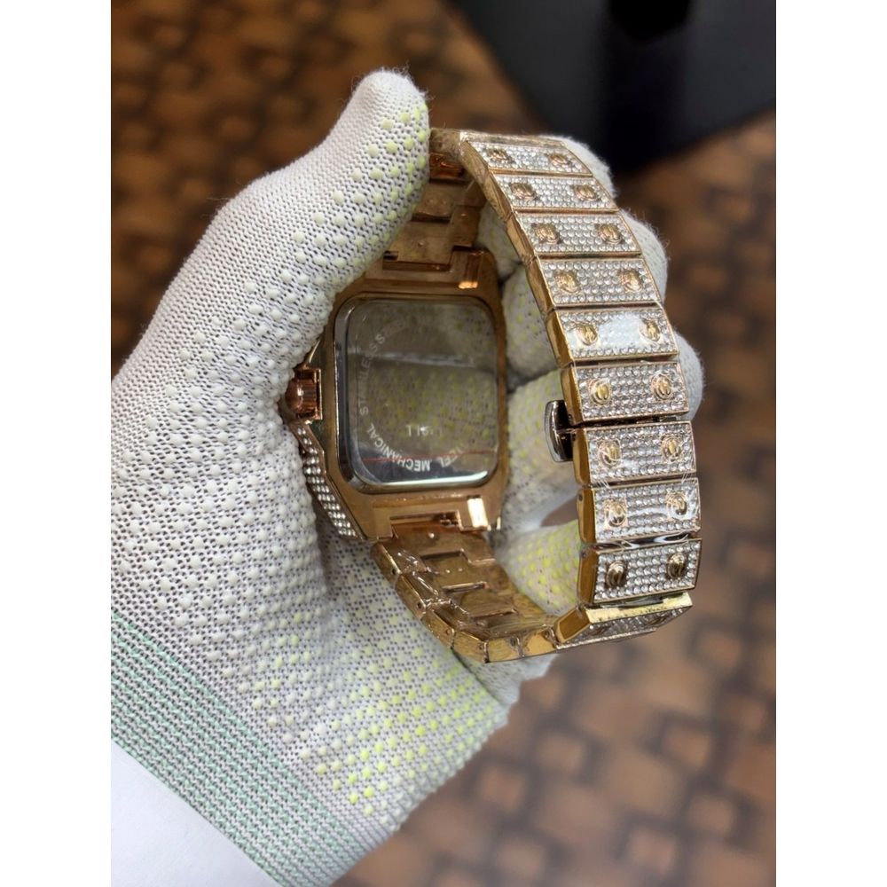 Cartier Santos luxury diamond rose gold dial stainless Steel Rose gold plated watch