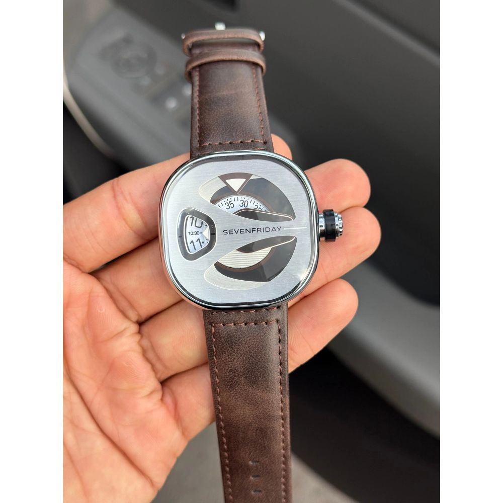 Seven Friday ME Series Leather Silver White Dial Brown Belt