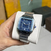 Cartiar Santos Stainless Steel Fluted Bezel Berry Blue Dial