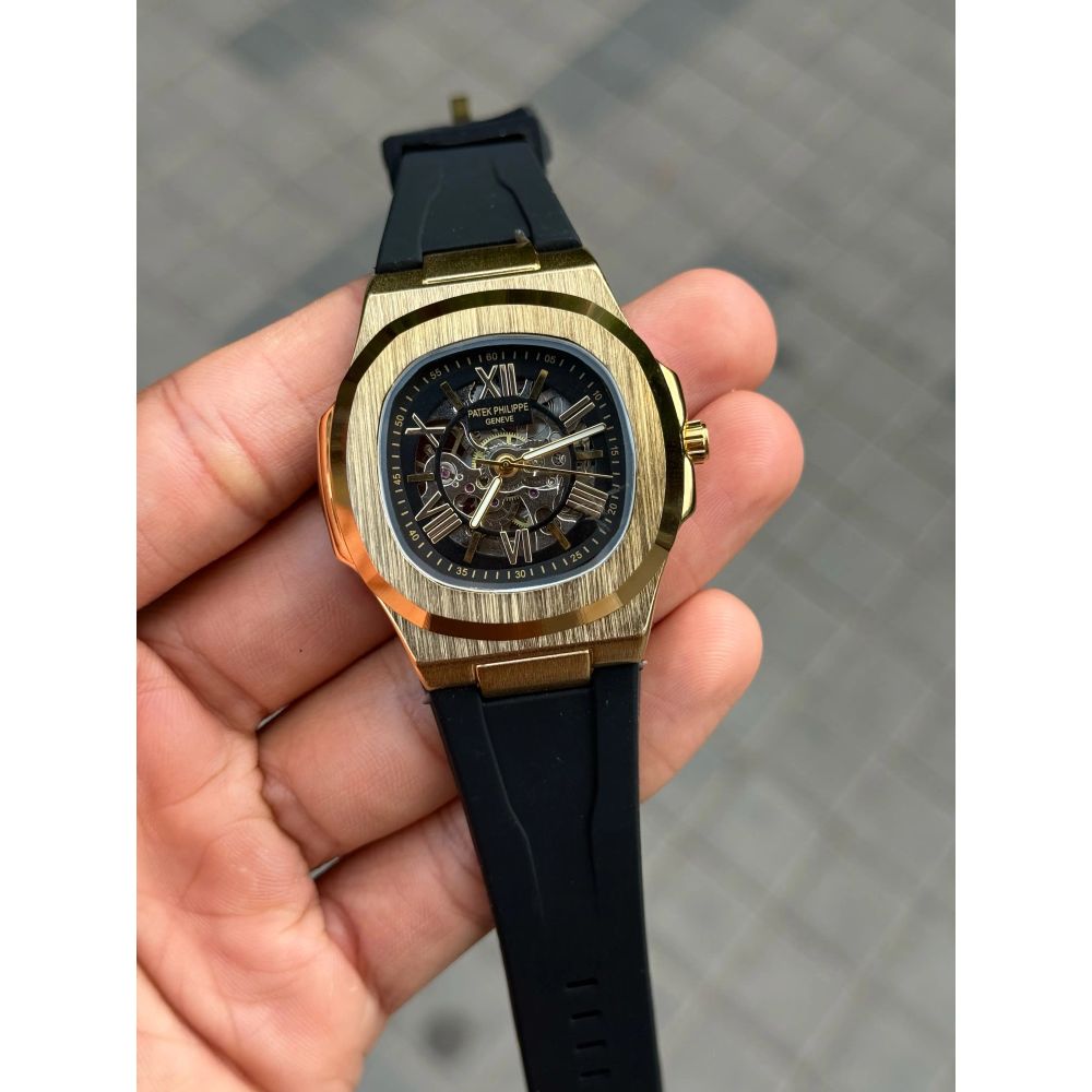 Patek Phillip e Nautilus Skeleton Silicone Gold Black