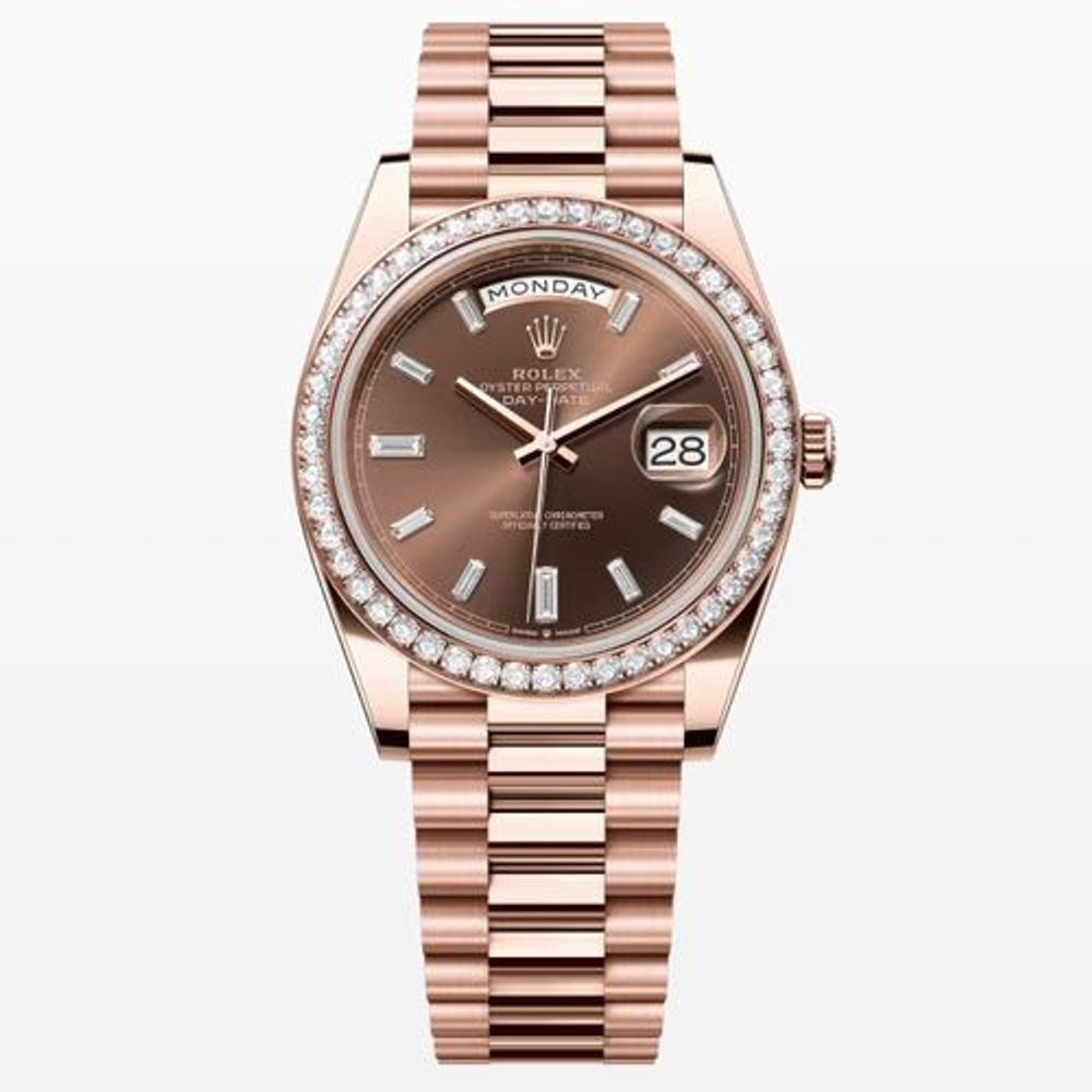 Swiss ETA Rollex Day Date 40MM Diamond Bezel Chocolate Brown Dial