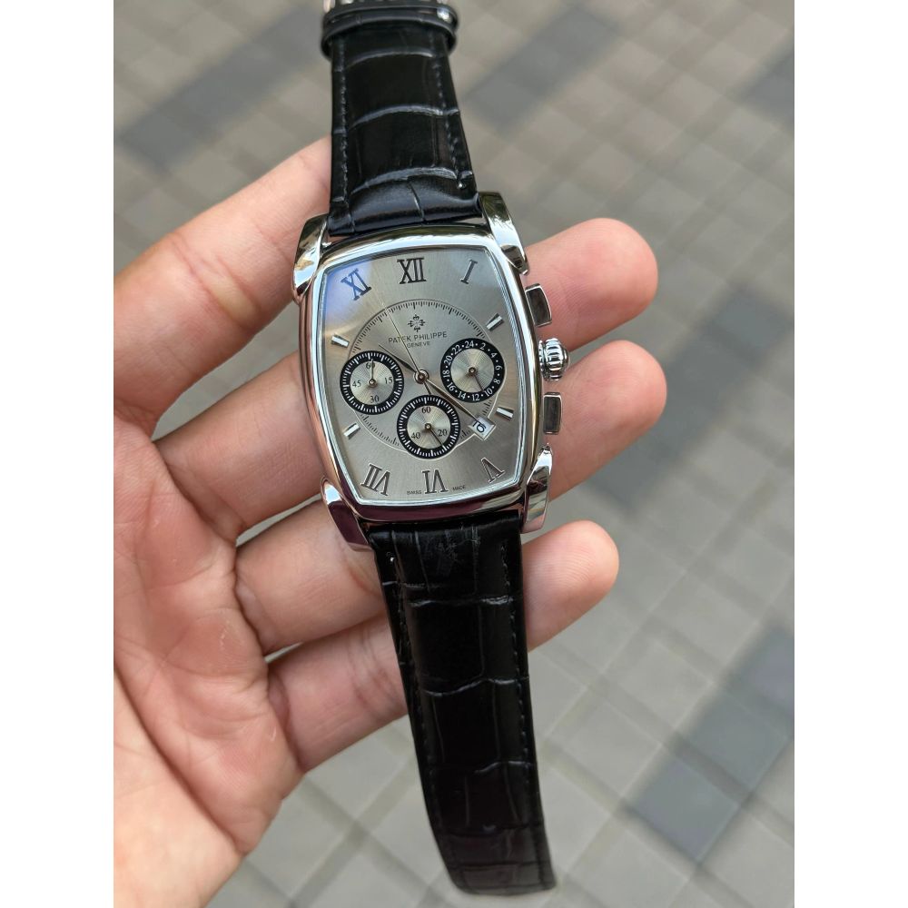 Patek Phillip_e Barrel Chronograph Silver White Black Belt