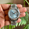 Rollex Day Date Silver Ice Blue Dial Diamond Bezel