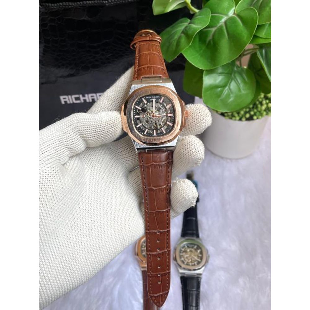 PATEK PHILLIPPE AUTOMATIC LEATHER BELT BROWN TWO TONE AT288