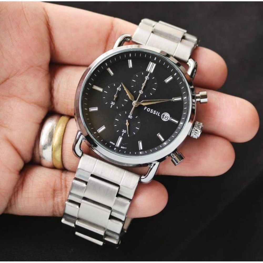 Fosil commuter Good Quality Silver Black