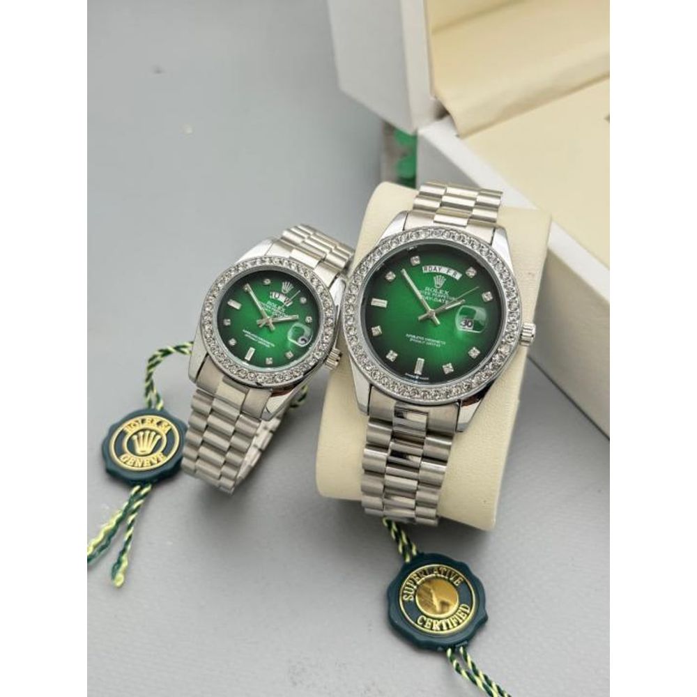 Rollex_Couple_Oyster_Perpetual_Day_Date_Silver_Green