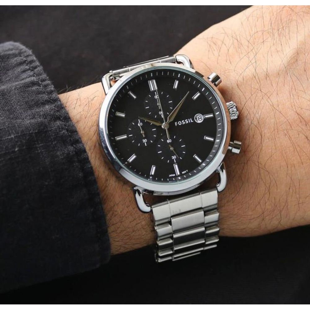 Fosil commuter Good Quality Silver Black
