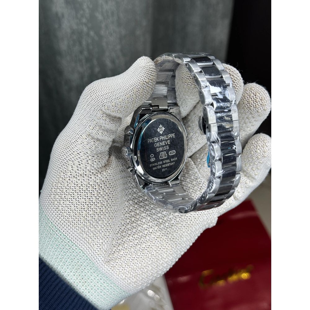 Patek  Philippe Silver Black Chronograph Premium Watch