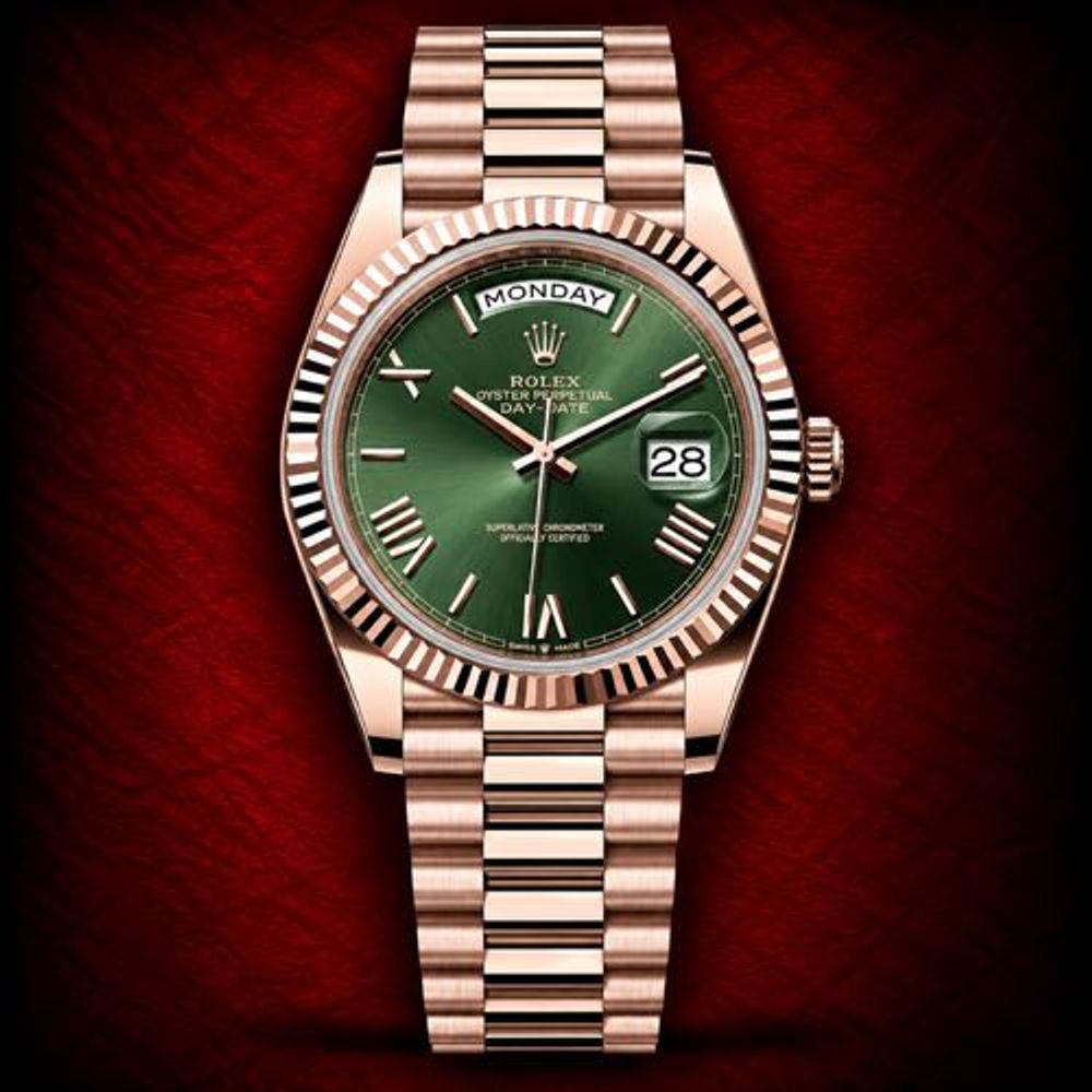 Semi ETA Rollex Day Date Everosegold Green Dial