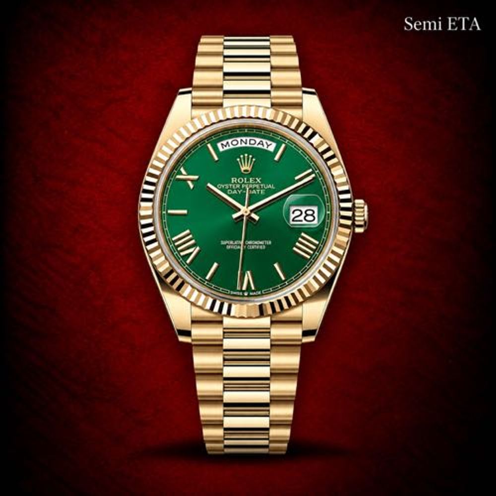 Rollex Day Date Yellow Gold Sunburst Green Dial