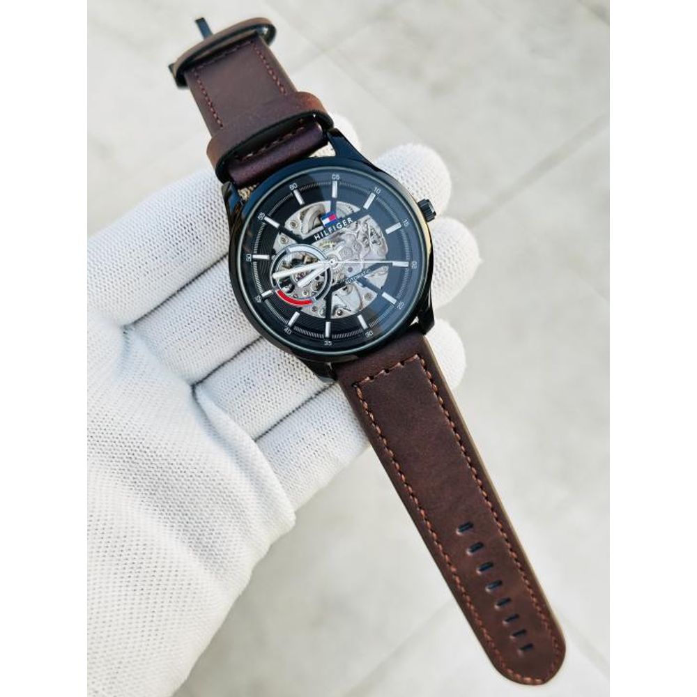 Tommyy Hilfiger Automatic Leather Belt Brown Black AT143