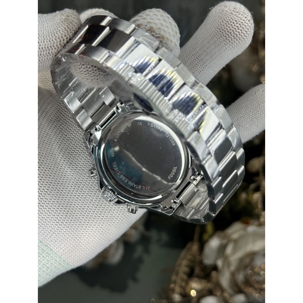 Fossil Bannon Silver Green Chronograph Watch