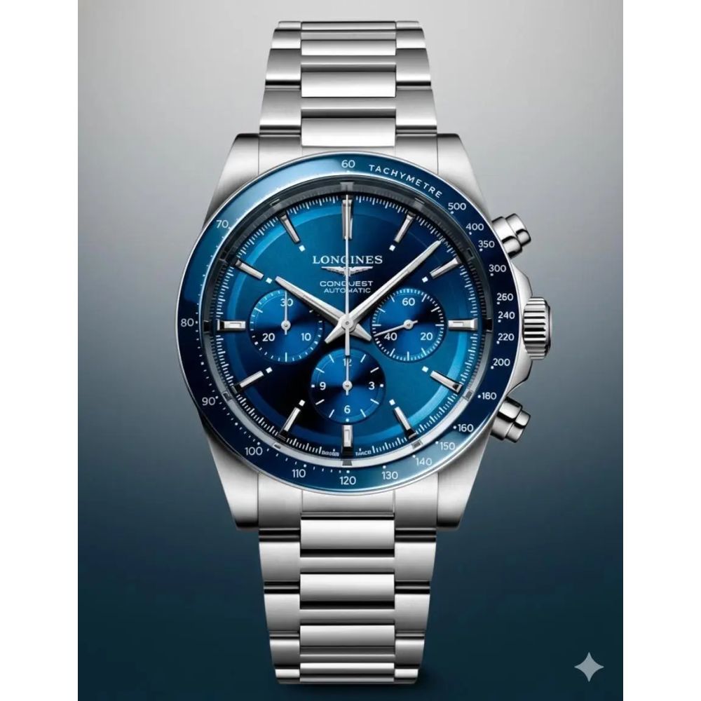 Longines Conquest Chronograph Silver Blue