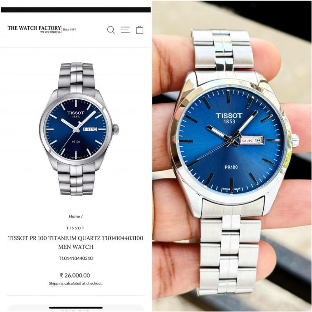 Tisot PR100 Day-Date 41MM Silver Blue Dial