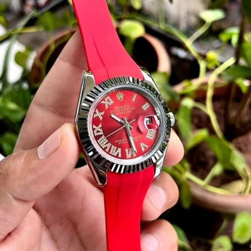 ROLEX DATEJUST RED STRAP AUTOMATIC