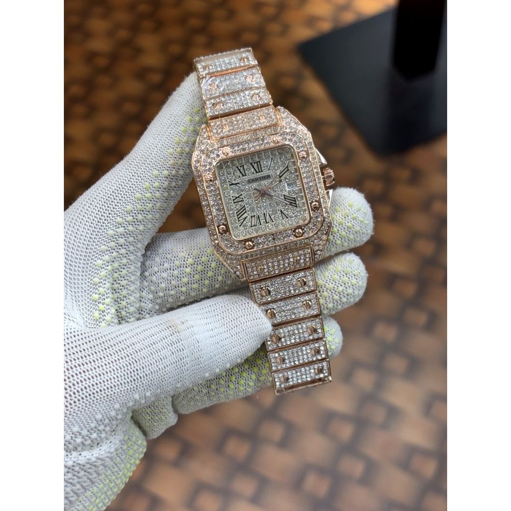 Cartier Santos luxury diamond stainless Steel Rose gold plated watch
