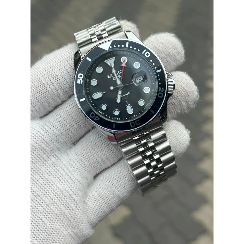 Seik_o Gmt Sports Quartz Back Open 4 Niddle Swift Movement Black