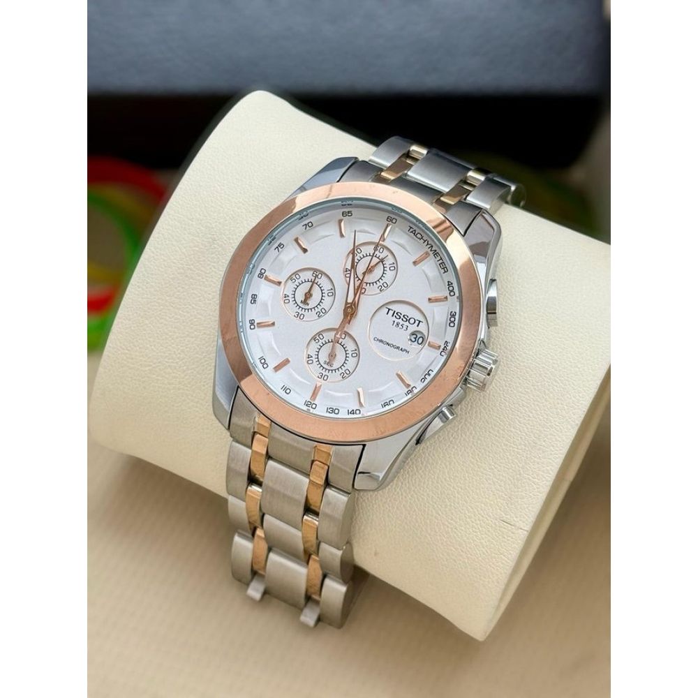 Tissot,1853 silver dial with rosegold bezel two tone strap