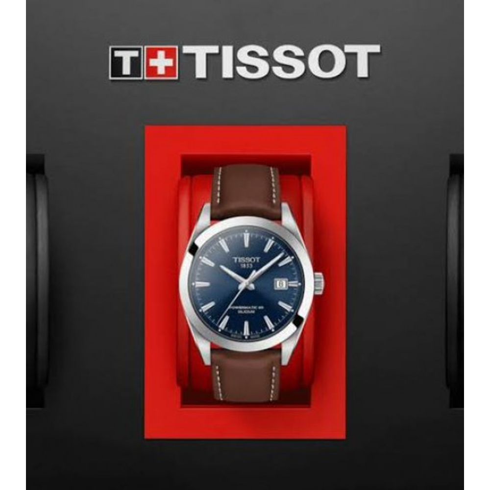 Tisot Powermatic 80 Silicium Brown Blue Leather