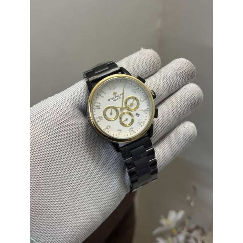 Patek Philippe Black Gold With White Dial Chronograph Watch