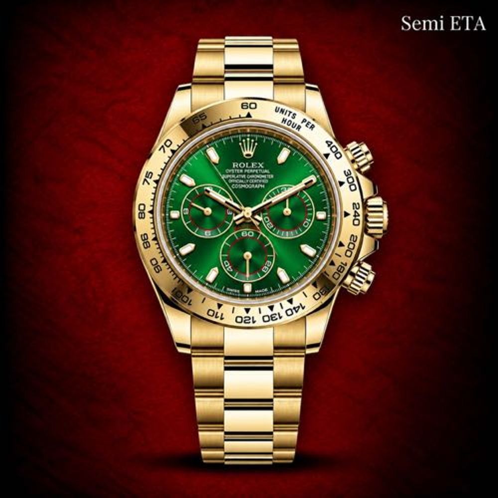Rollex Daytona Yellow Gold Green Dial John Mayor