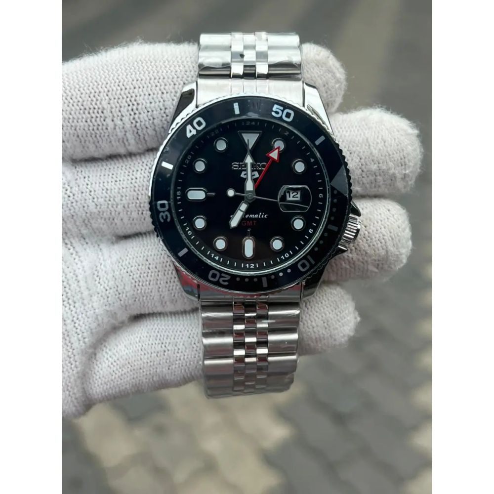 Seik_o Gmt Sports Quartz Back Open 4 Niddle Swift Movement Black