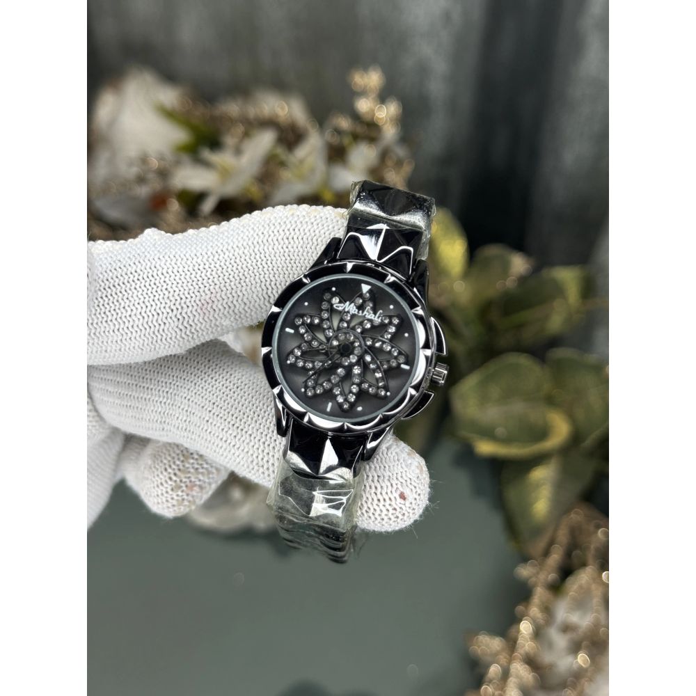 Mashali All Black Rotating Floral  Premium Watch