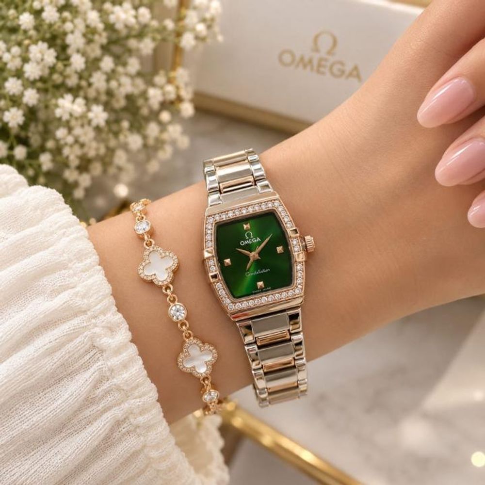 Omegha Constellation Quadrella Rosegold Two Tone Green